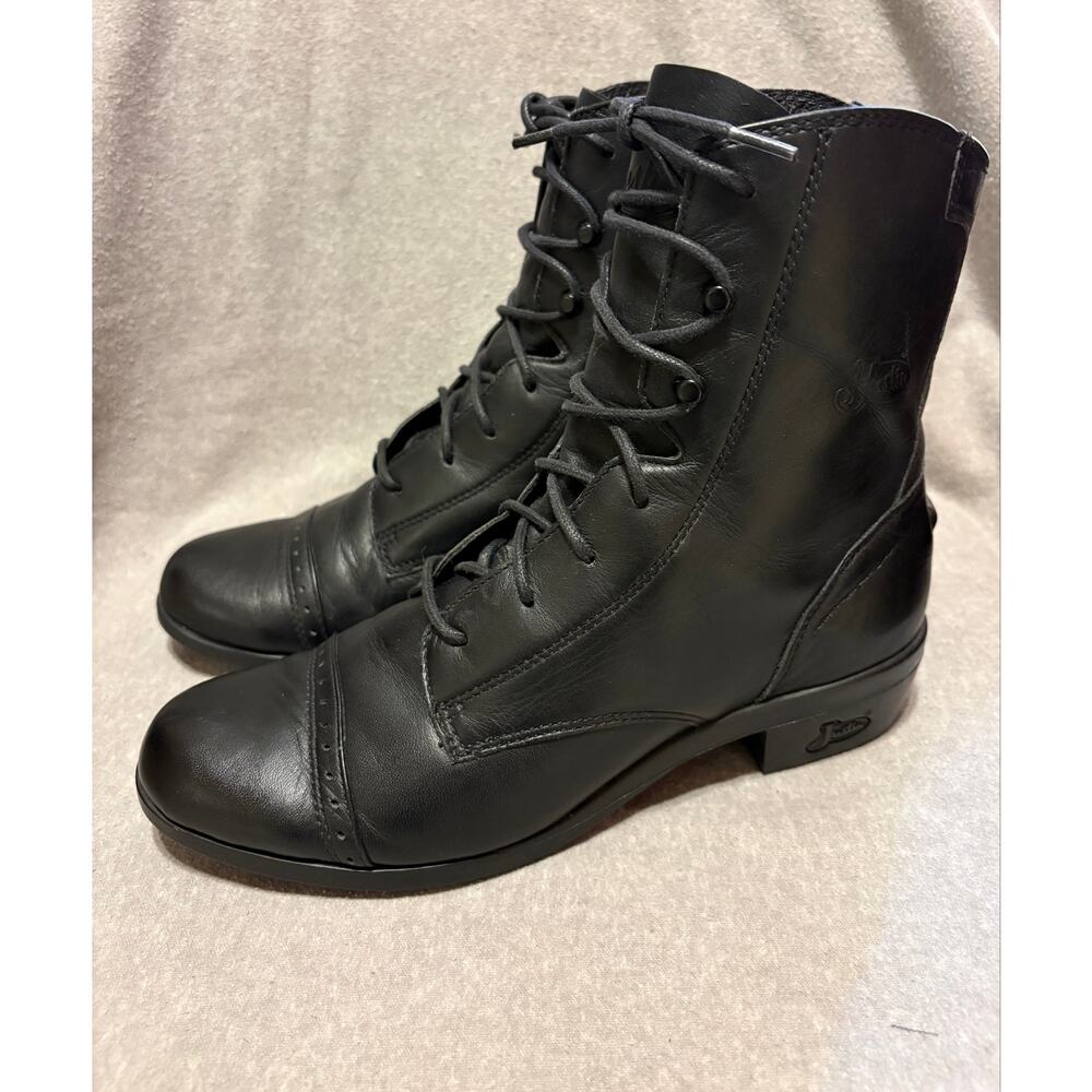 VTG Justin Size 6C Women’s Black Leather Lace-Up Roper Boots Cap Toe Western